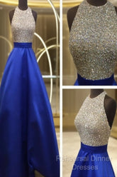 Custom Made Royal Blue Round Neck Sleeveless Semi Formal Prom Dresses, Blue Formal Dresses